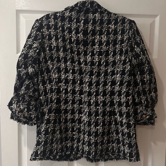 Cinq à Sept 'Khloe' Fringe-Trim Adrienne Boucle Blazer, Black/Ivory - Picture 8 of 12